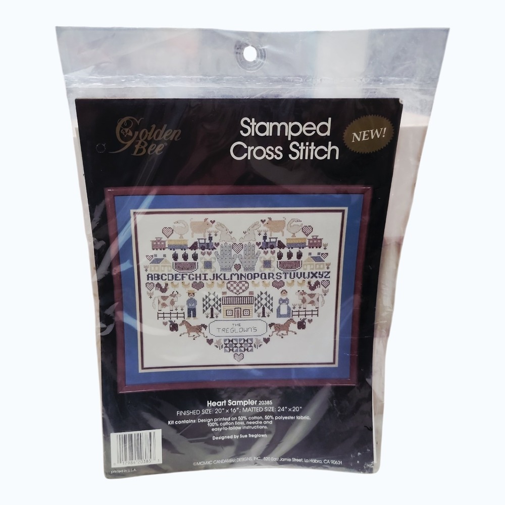 Golden Bee Stamped Cross Stitch Kit Heart Sampler 20385 Alphabet Vintage 20x16